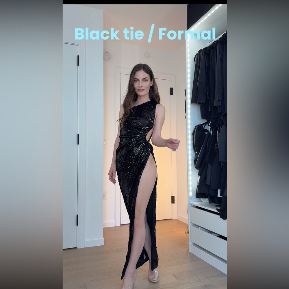 Black Asymmetrical Sequin One Shoulder Gown